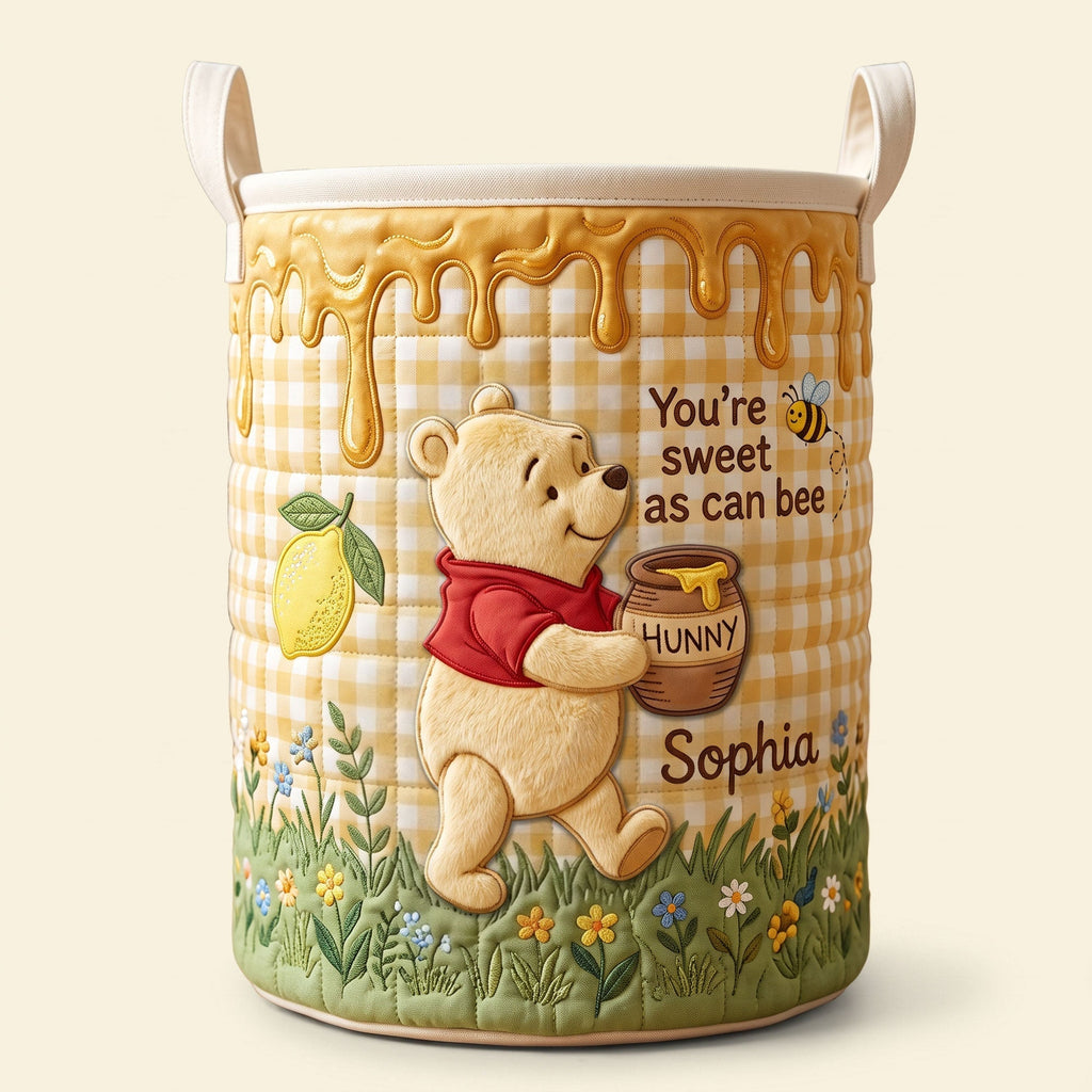 Personalized Quilted Laundry Basket Cute Honey Bear Design Gift for Mom