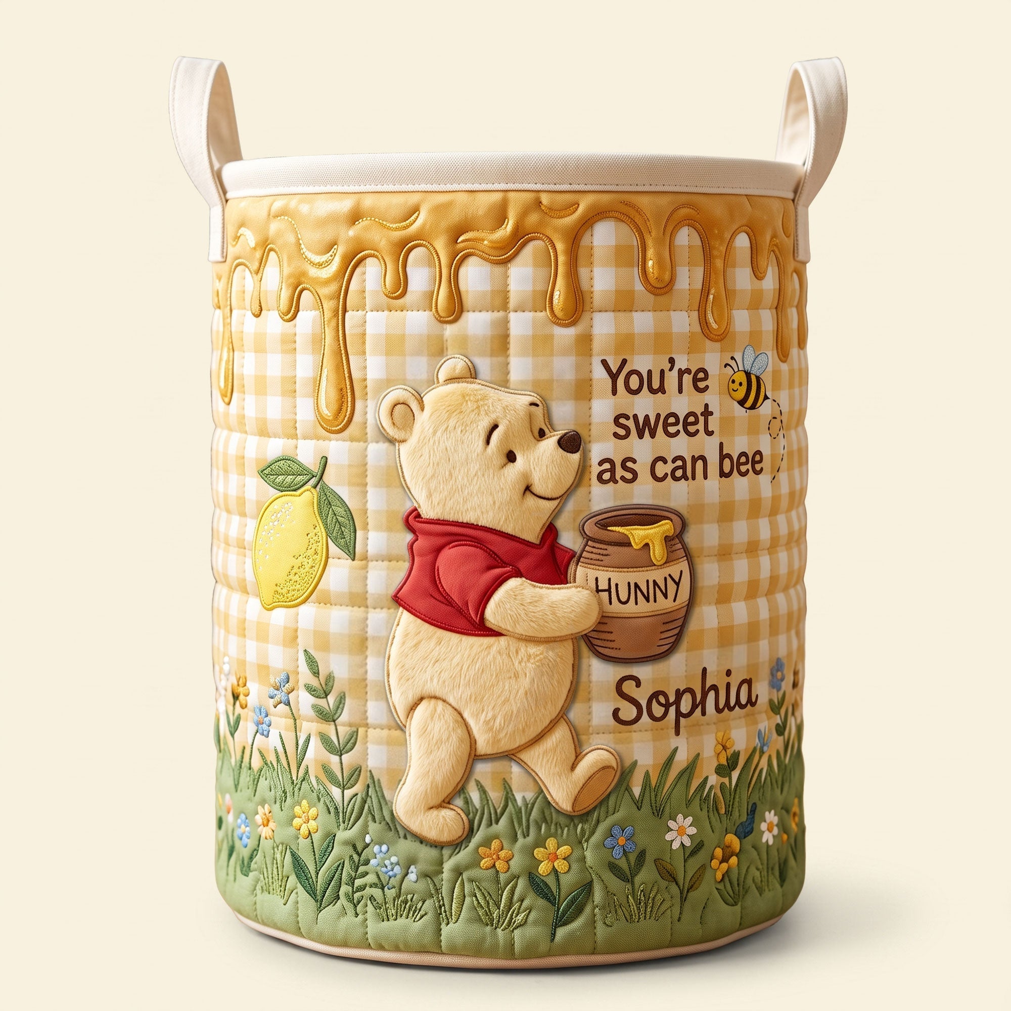 Personalized Quilted Laundry Basket Cute Honey Bear Design Gift for Mom