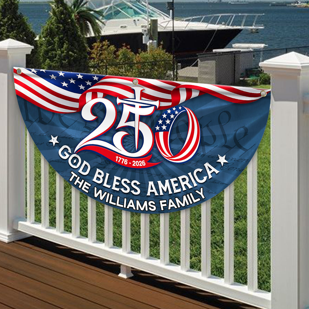 Customized Family Name Flag 250th Anniversary Gift for July 4th HN590 - Non-Pleated Fan Flag GradoCreations