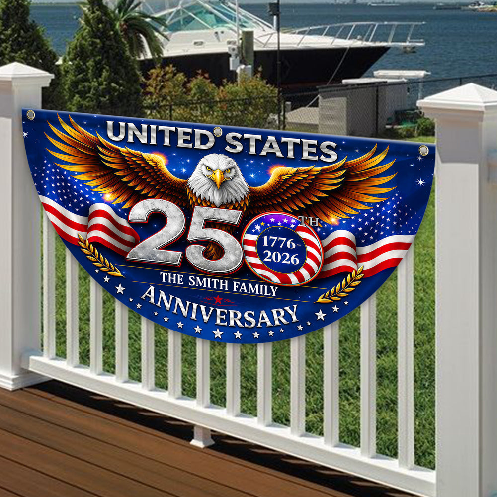 Personalized Family Name Eagle Flag Custom 250th Anniversary Gift HN590 - Non-Pleated Fan Flag GradoCreations