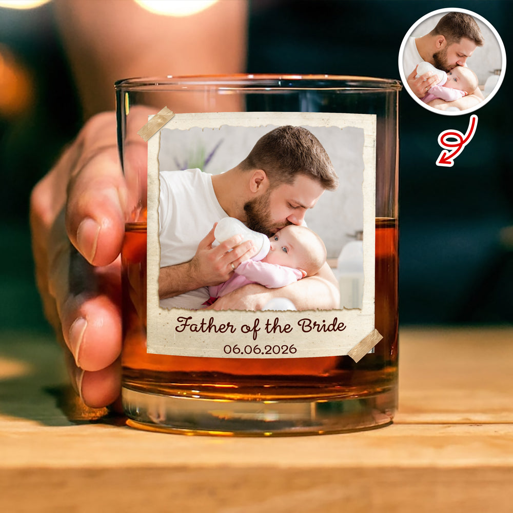 Personalized Photo Whiskey Glass Custom Gift for Dad HN590 - Print Rock Glass GradoCreations