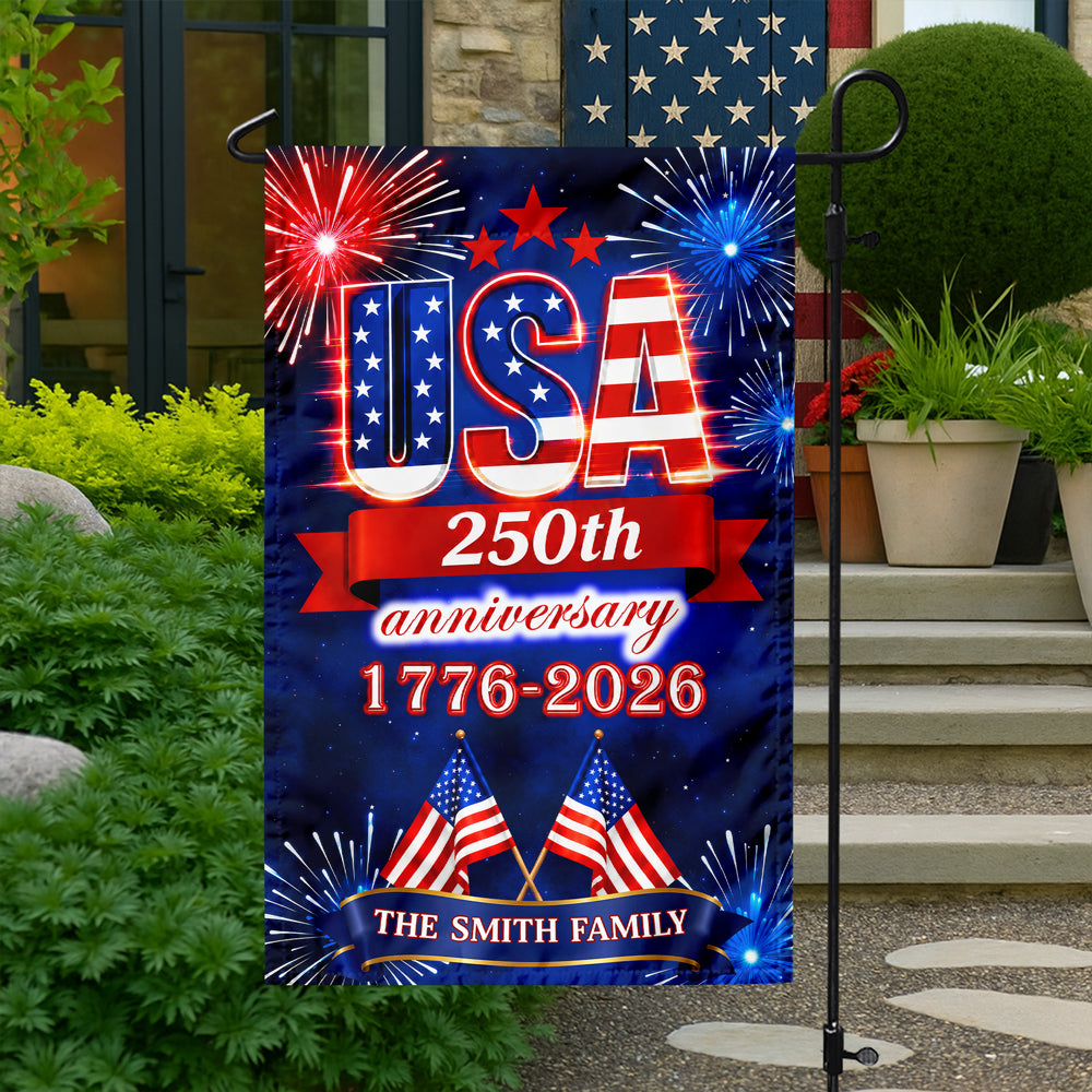 Personalized Family Name Garden Flag USA 250th Anniversary Gift HN590 - Garden Flag GradoCreations