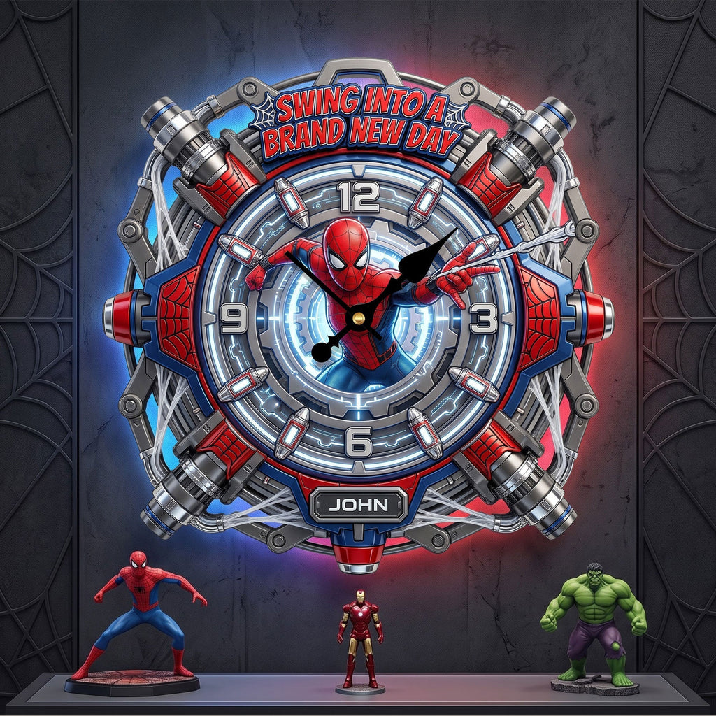 Personalized Hero Wall Hanging Clock for Movie Fans - Custom Name Gift Wall Hanging Clock GradoCreations