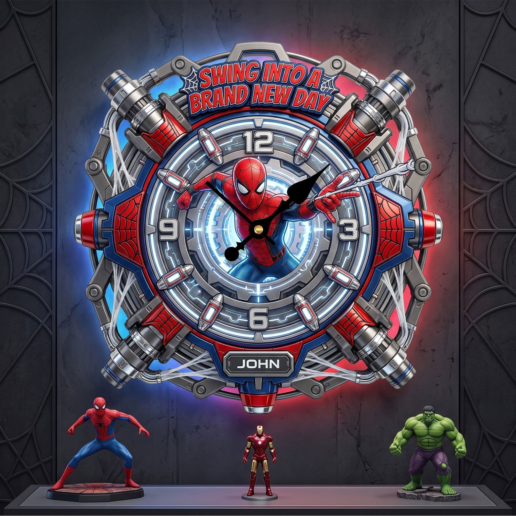 Personalized Hero Wall Hanging Clock for Movie Fans - Custom Name Gift Wall Hanging Clock GradoCreations