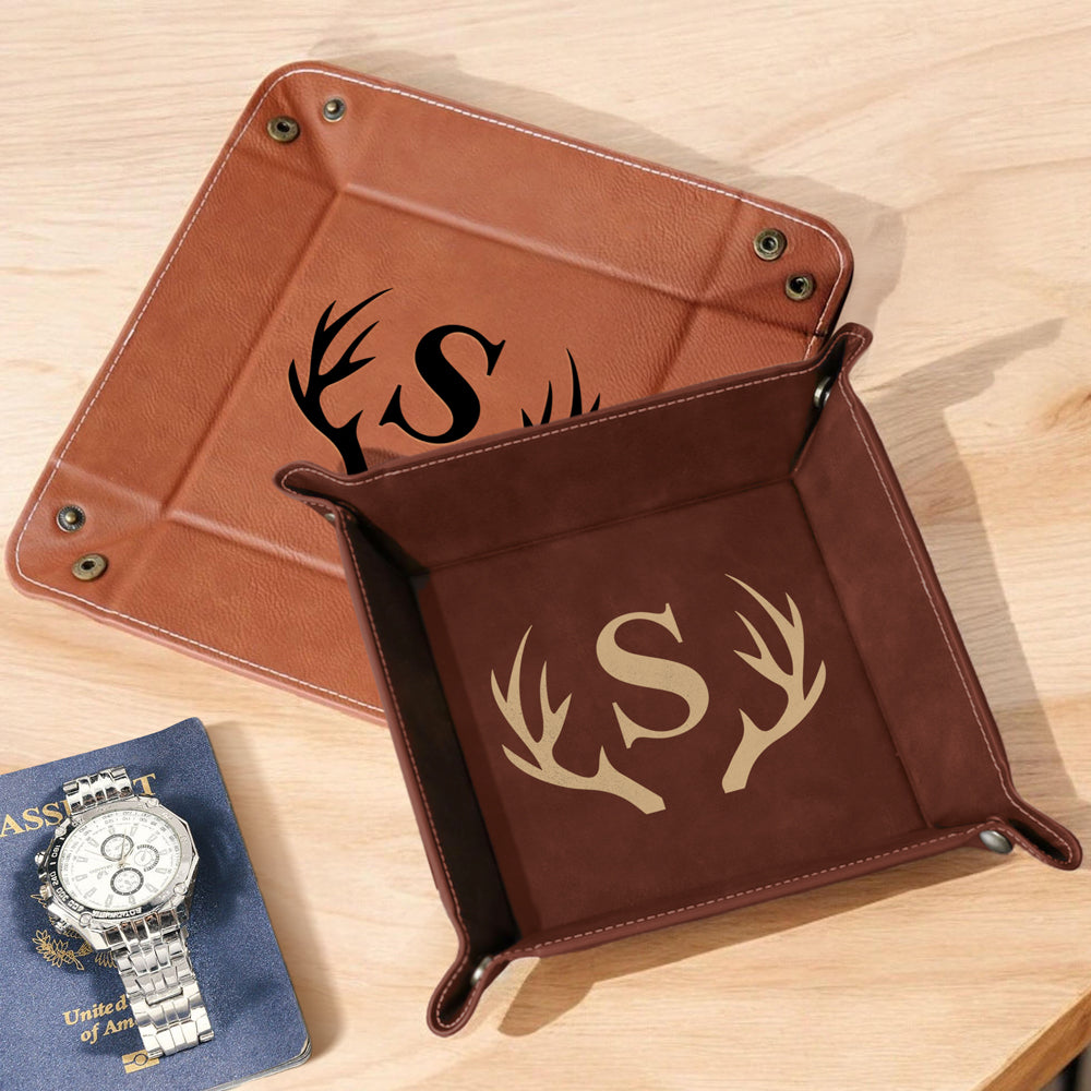 Personalized Leather Valet Tray Custom Gift for Him and Her HN590 - Leather Valet Tray GradoCreations