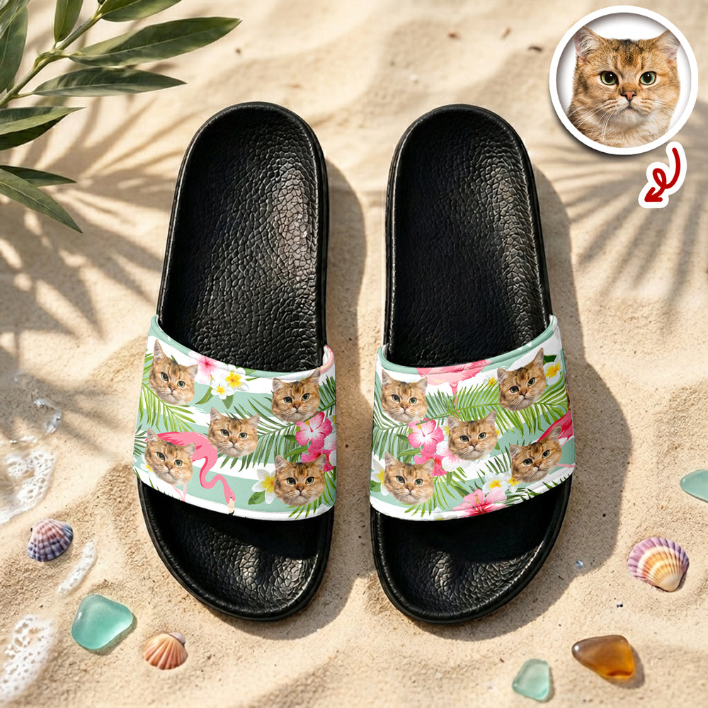 Custom Photo Tropical Flower Slide Sandals Gift for Pet Lovers HN590 - Slide Sandals GradoCreations