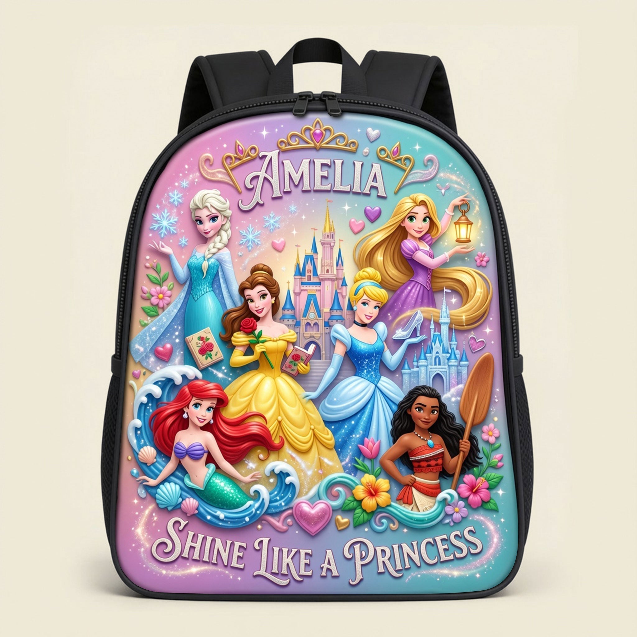 Personalized Princess Backpack Set with Lunch Bag & Water Bottle for Girls School Backpack GradoCreations