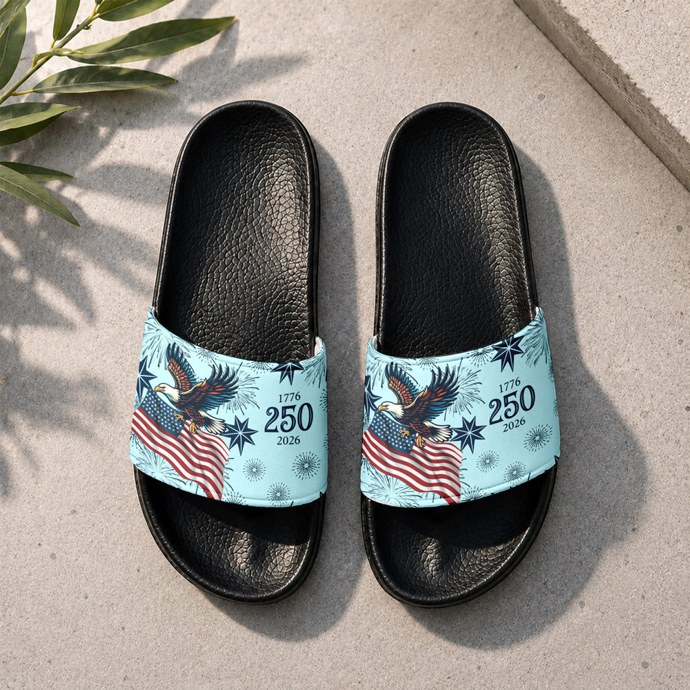 Personalized Eagle Slide Sandals Custom Photo Gift for Family HN590 - Slide Sandals GradoCreations