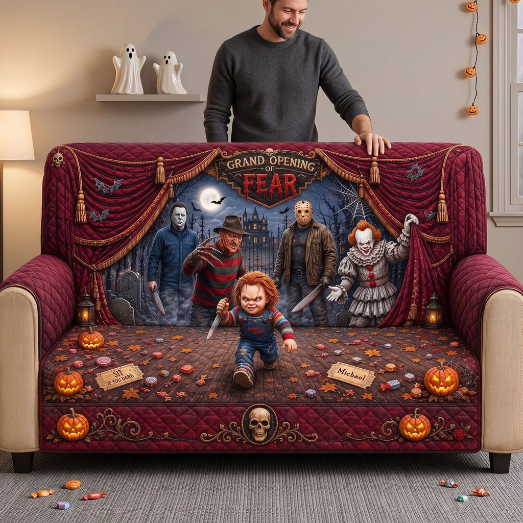 Personalized Halloween Quilted Sofa Cover Custom Name Gift for Horror Lover Quited Sofa Cover GradoCreations