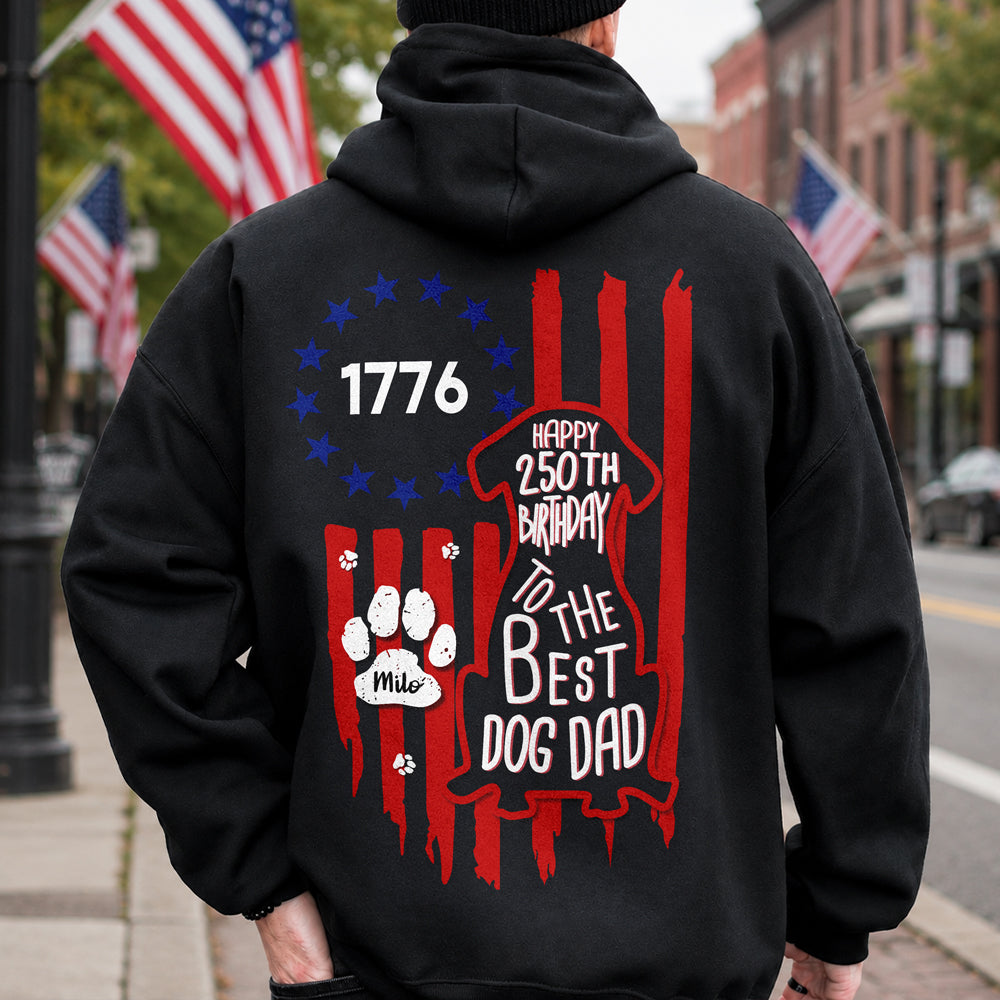 Personalized American Flag Dog Shirt Custom Name Gift for Dog Dad & Mom HN590 - Tshirt Back GradoCreations