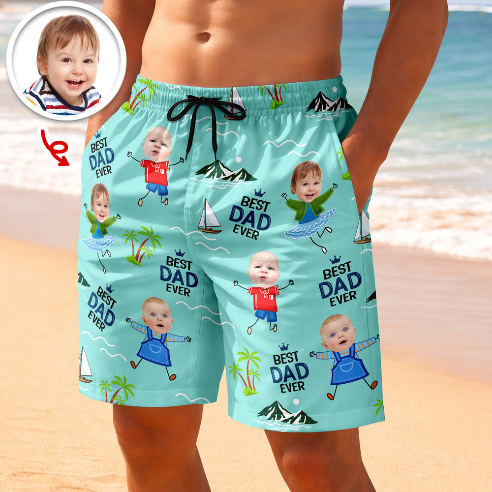 Personalized Photo Beach Shorts Best Dad Ever Gift for Father's Day HN590 - Beach-Shorts GradoCreations