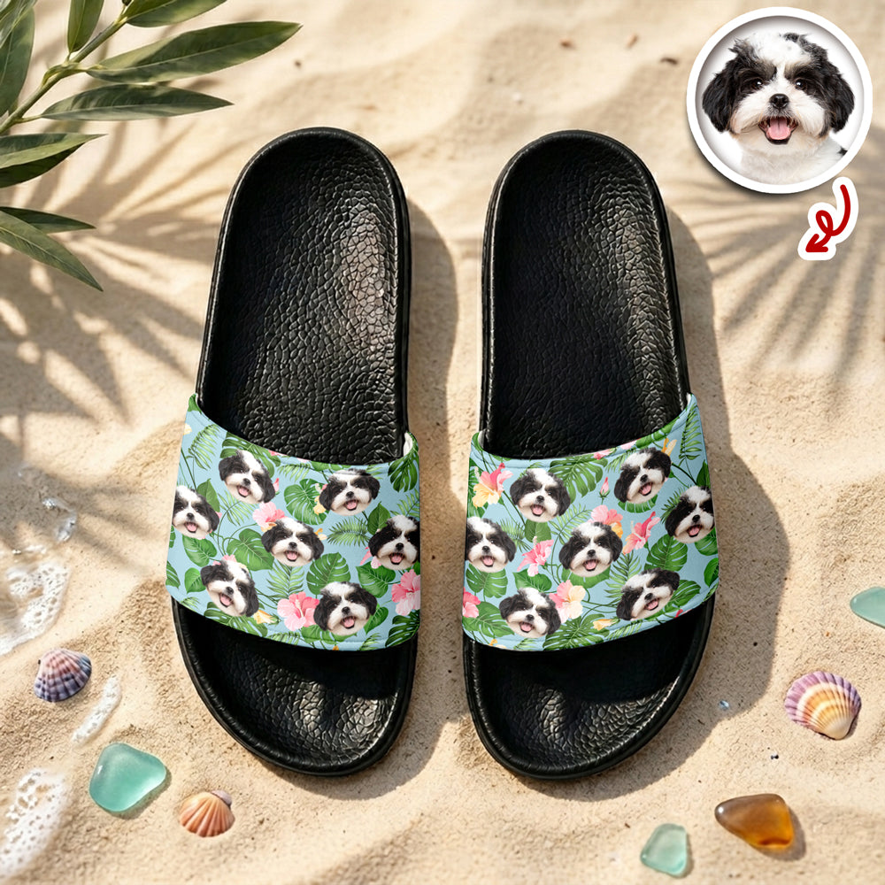 Personalized Pet Face Hawaiian Slide Sandals Gift for Dog/Cat Lovers HN590 - Slide Sandals GradoCreations