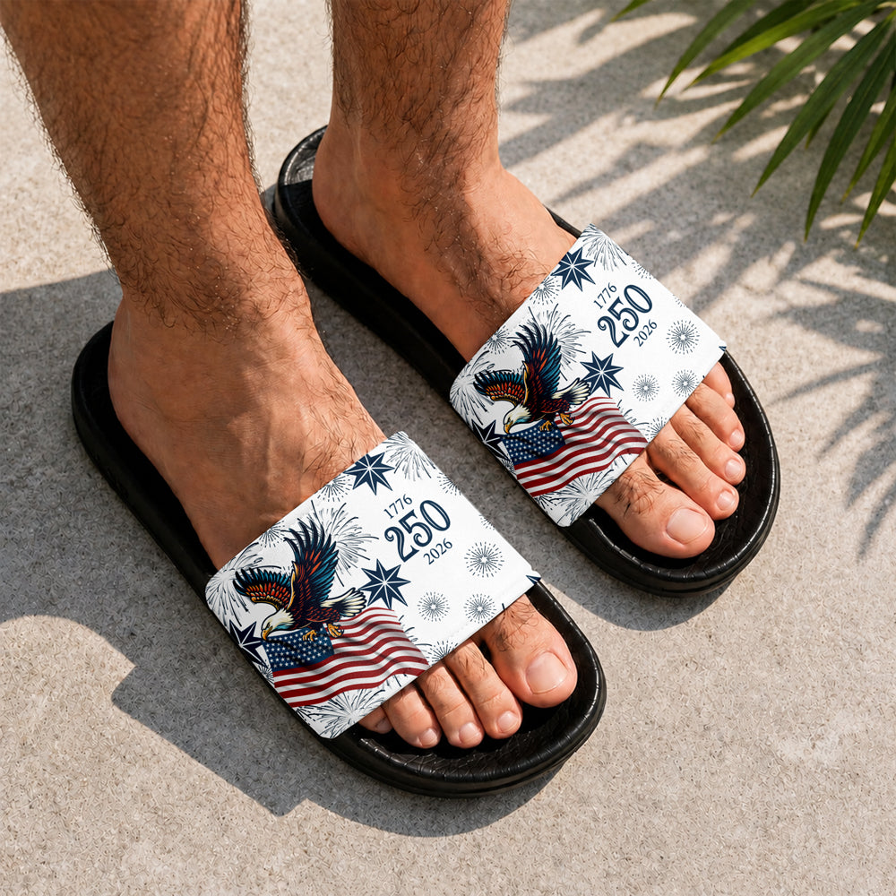 Personalized Eagle Slide Sandals Custom Photo Gift for Family HN590 - Slide Sandals GradoCreations