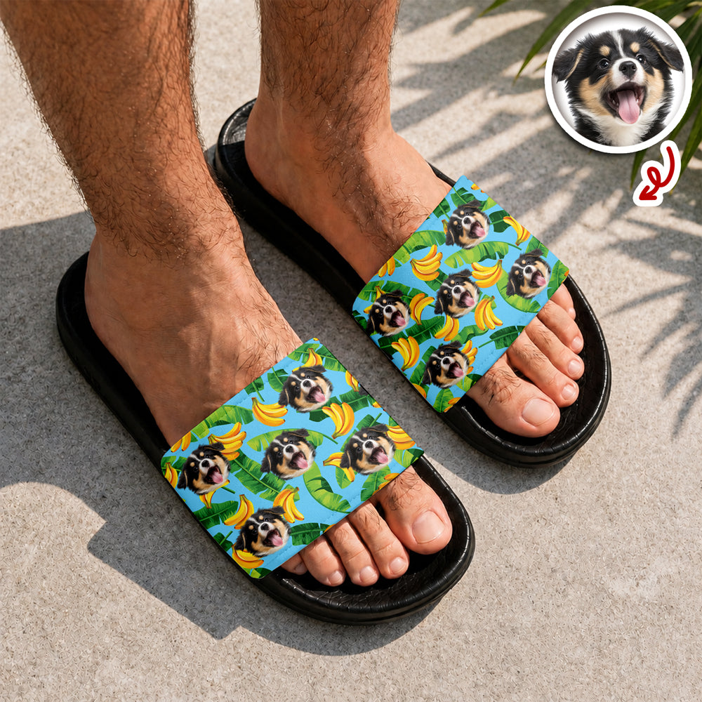 Custom Photo Tropical Flower Slide Sandals Gift for Pet Lovers HN590 - Slide Sandals GradoCreations