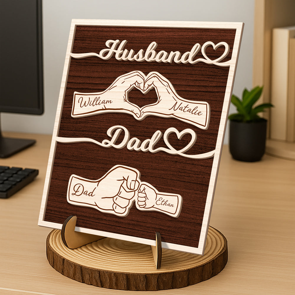 Personalized Wooden Plaque Gift for Dad Husband Custom Name HN590 - 2-Layered Wooden Plaque With Stand GradoCreations