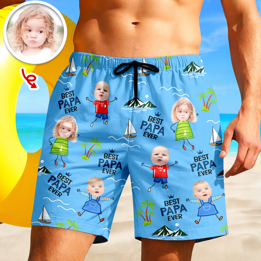 Personalized Photo Beach Shorts Best Dad Ever Gift for Father's Day HN590 - Beach-Shorts GradoCreations