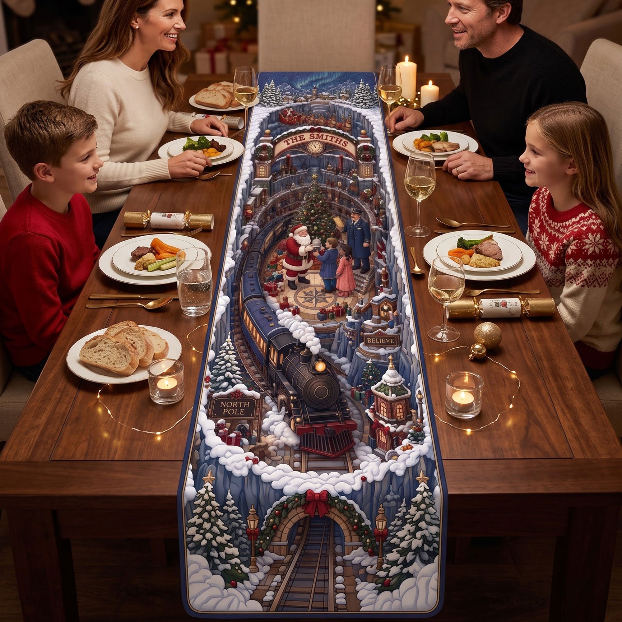 Personalized Christmas Village Quilt Table Runner Gift for Family Quilt Table Runner GradoCreations