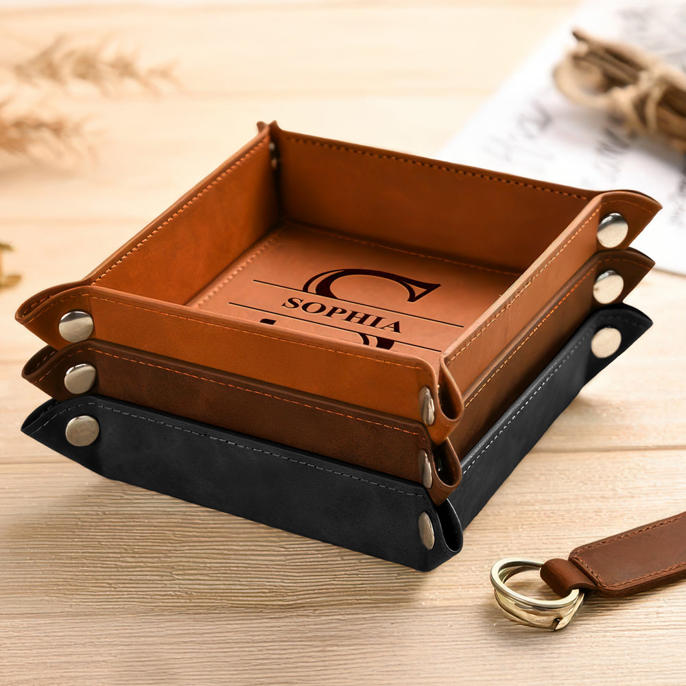 Personalized Leather Valet Tray Custom Gift for Him and Her HN590 - Leather Valet Tray GradoCreations