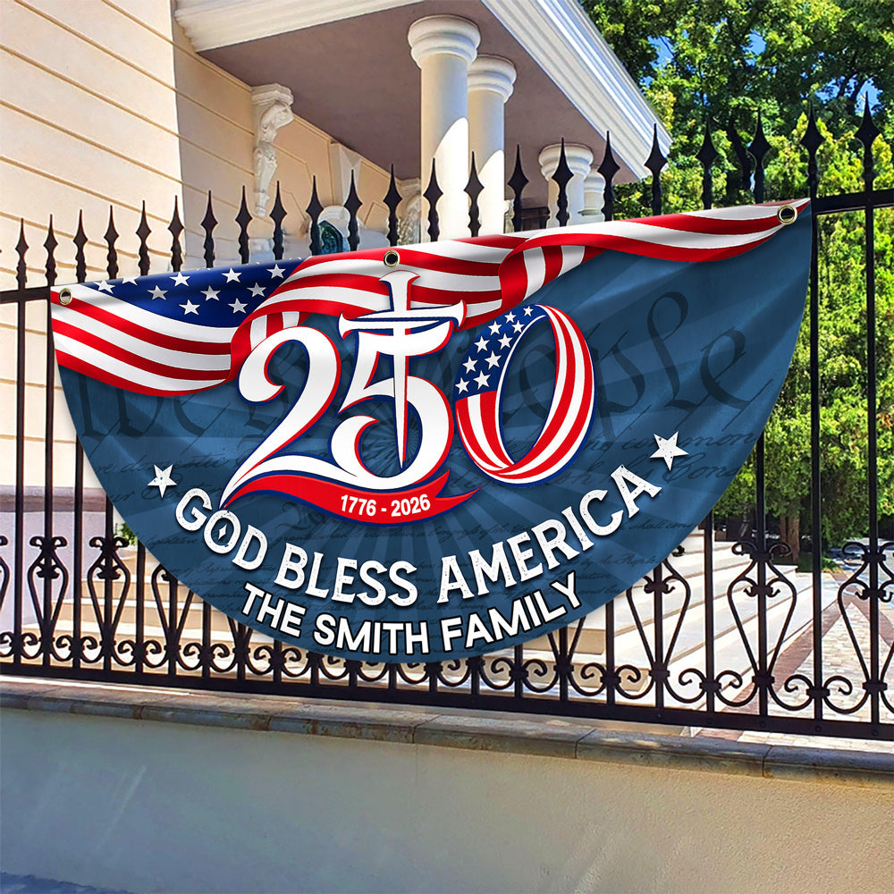 Customized Family Name Flag 250th Anniversary Gift for July 4th HN590 - Non-Pleated Fan Flag GradoCreations