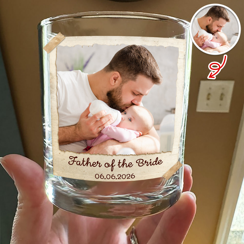 Personalized Photo Whiskey Glass Custom Gift for Dad HN590 - Print Rock Glass GradoCreations