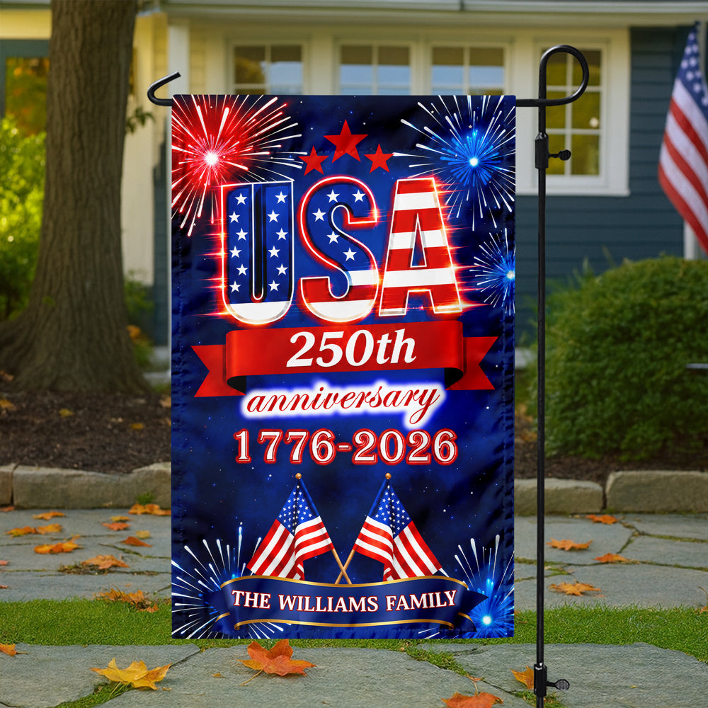 Personalized Family Name Garden Flag USA 250th Anniversary Gift HN590 - Garden Flag GradoCreations