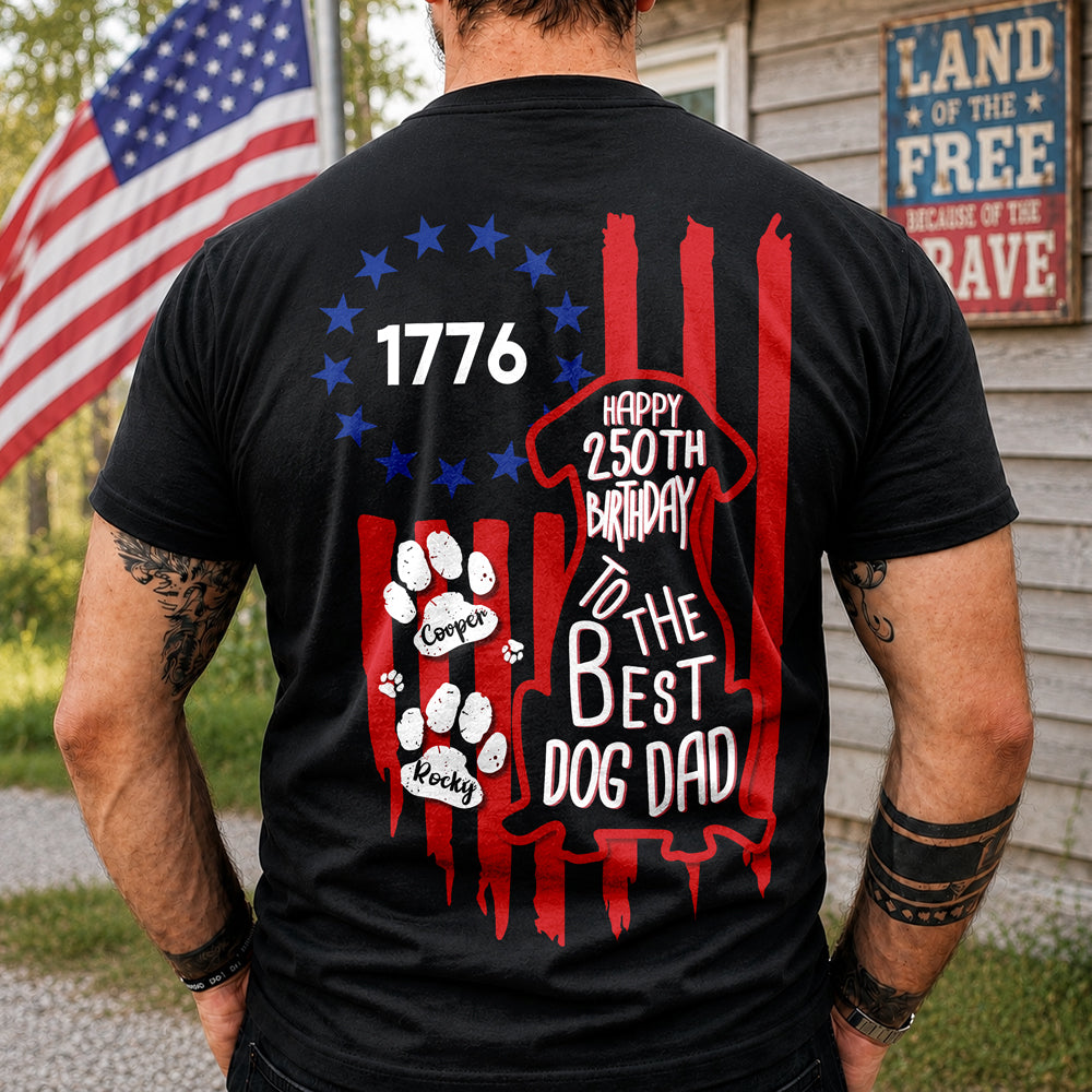 Personalized American Flag Dog Shirt Custom Name Gift for Dog Dad & Mom HN590 - Tshirt Back GradoCreations