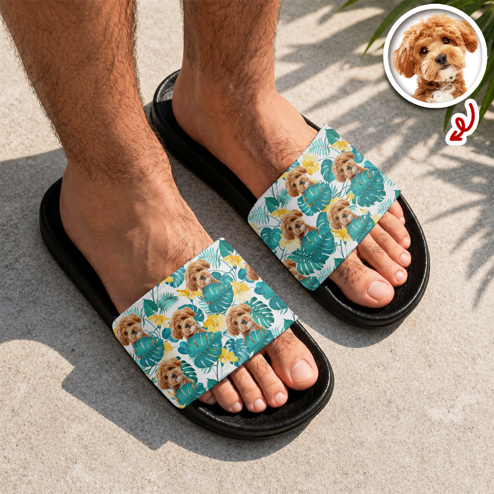 Personalized Dog Photo Slide Sandals Custom Gift for Dog Lovers HN590 - Slide Sandals fix GradoCreations