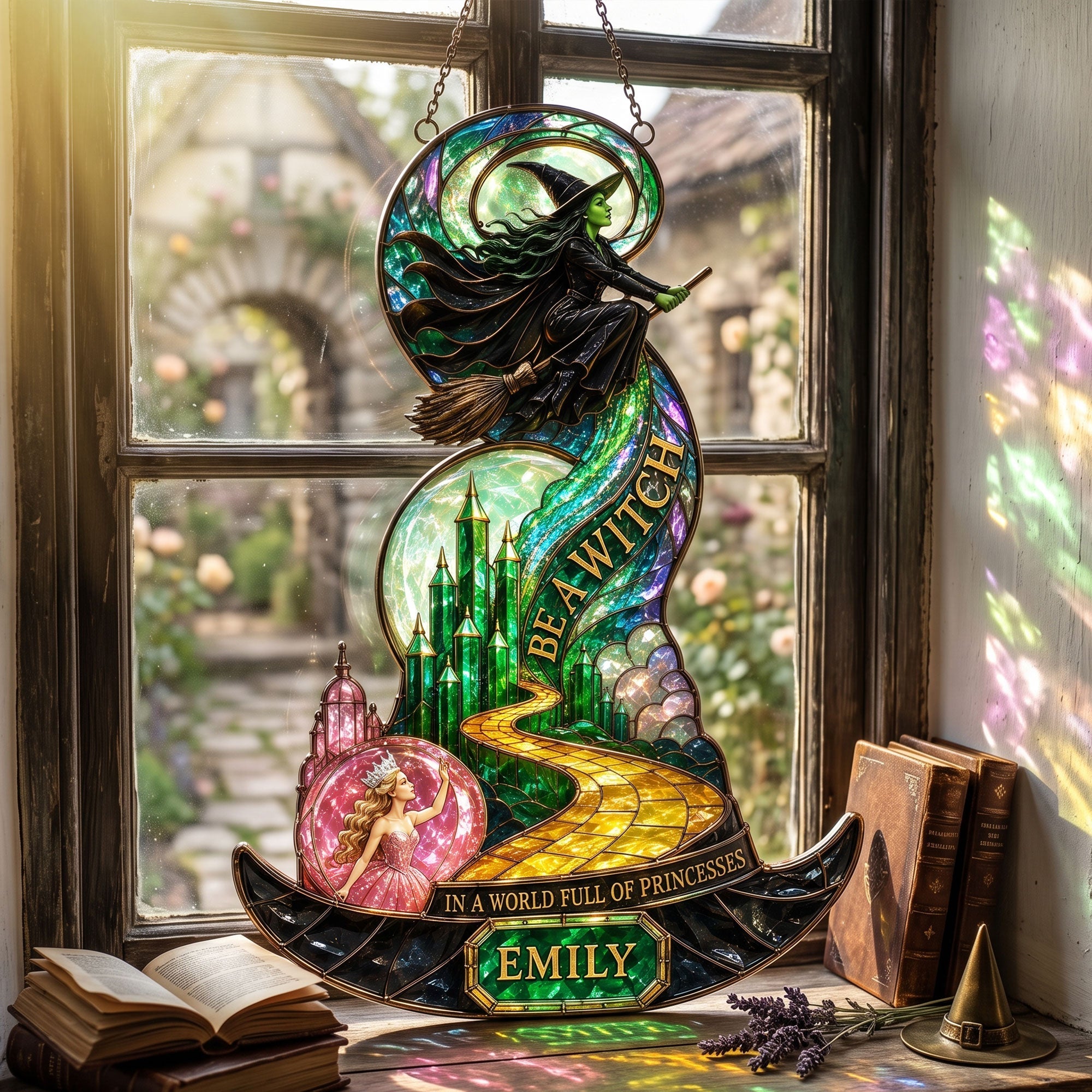 Personalized Witch Suncatcher Ornament Gift for Her - Home Decor Window Hanging Suncatcher GradoCreations