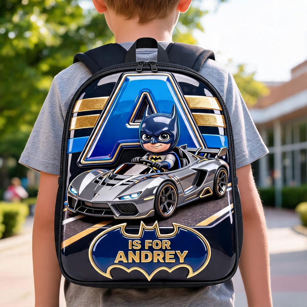 Personalized Backpack with Initial & Cartoon Design - Back to School Gift