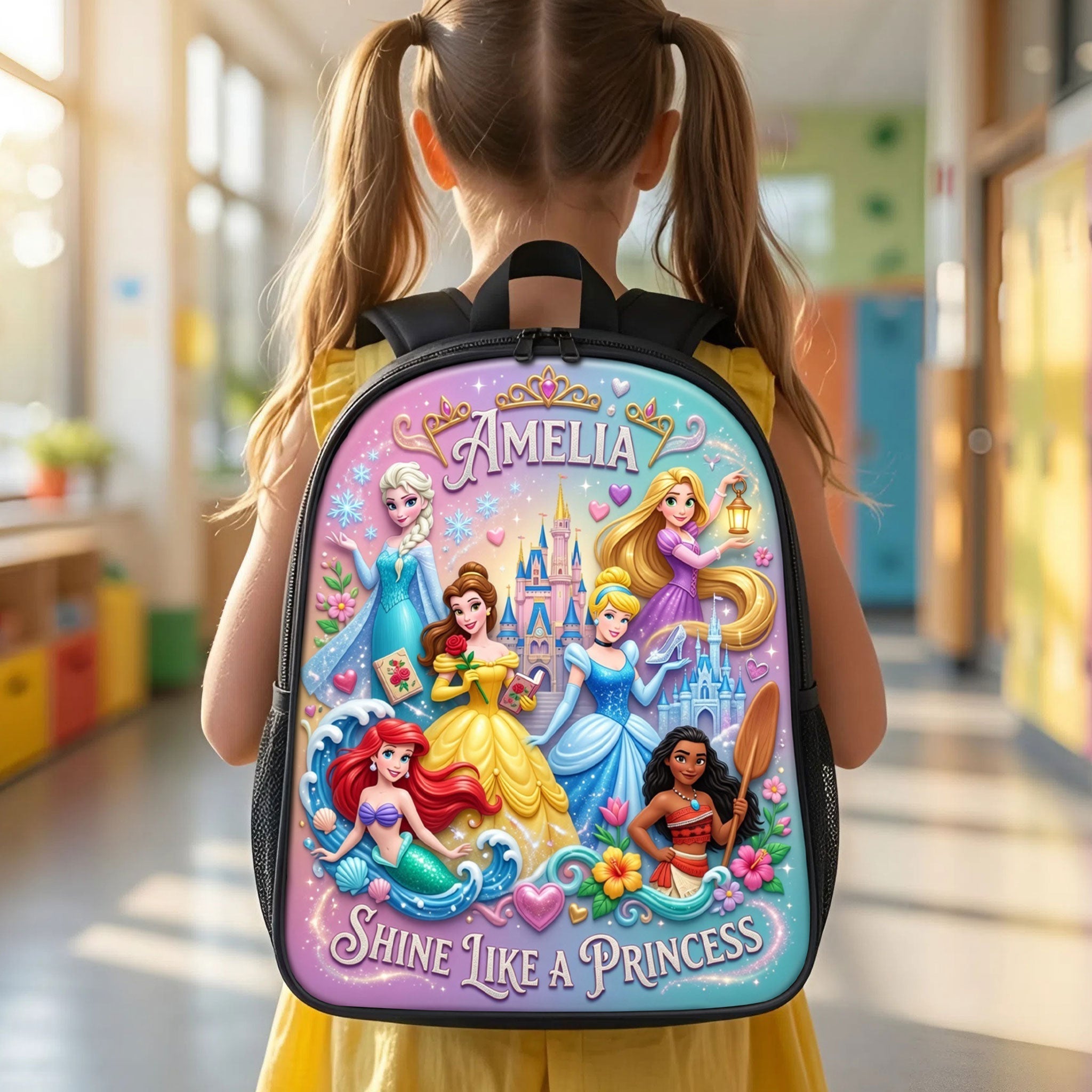 Personalized Princess Backpack Set with Lunch Bag & Water Bottle for Girls School Backpack GradoCreations