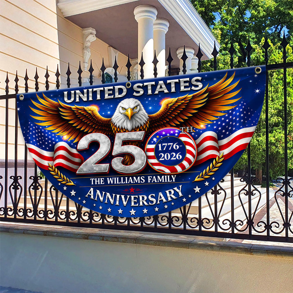 Personalized Family Name Eagle Flag Custom 250th Anniversary Gift HN590 - Non-Pleated Fan Flag GradoCreations