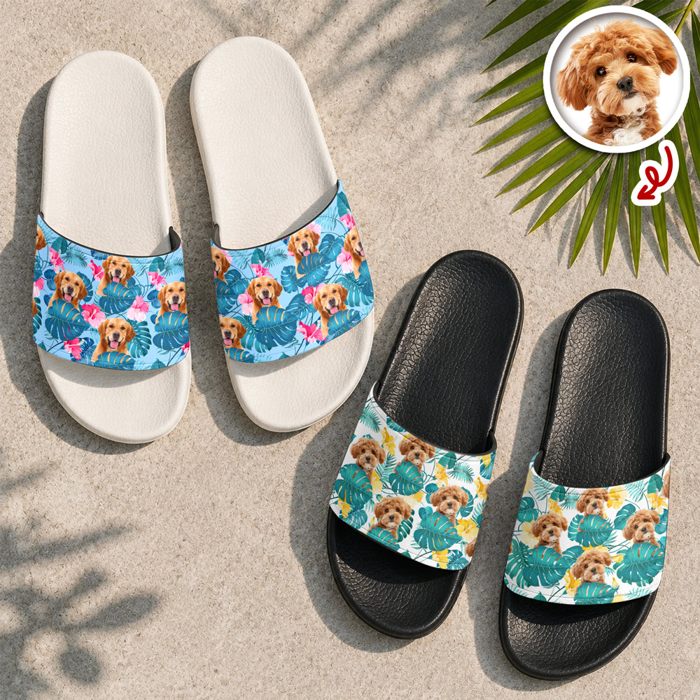 Personalized Dog Photo Slide Sandals Custom Gift for Dog Lovers HN590 - Slide Sandals fix GradoCreations