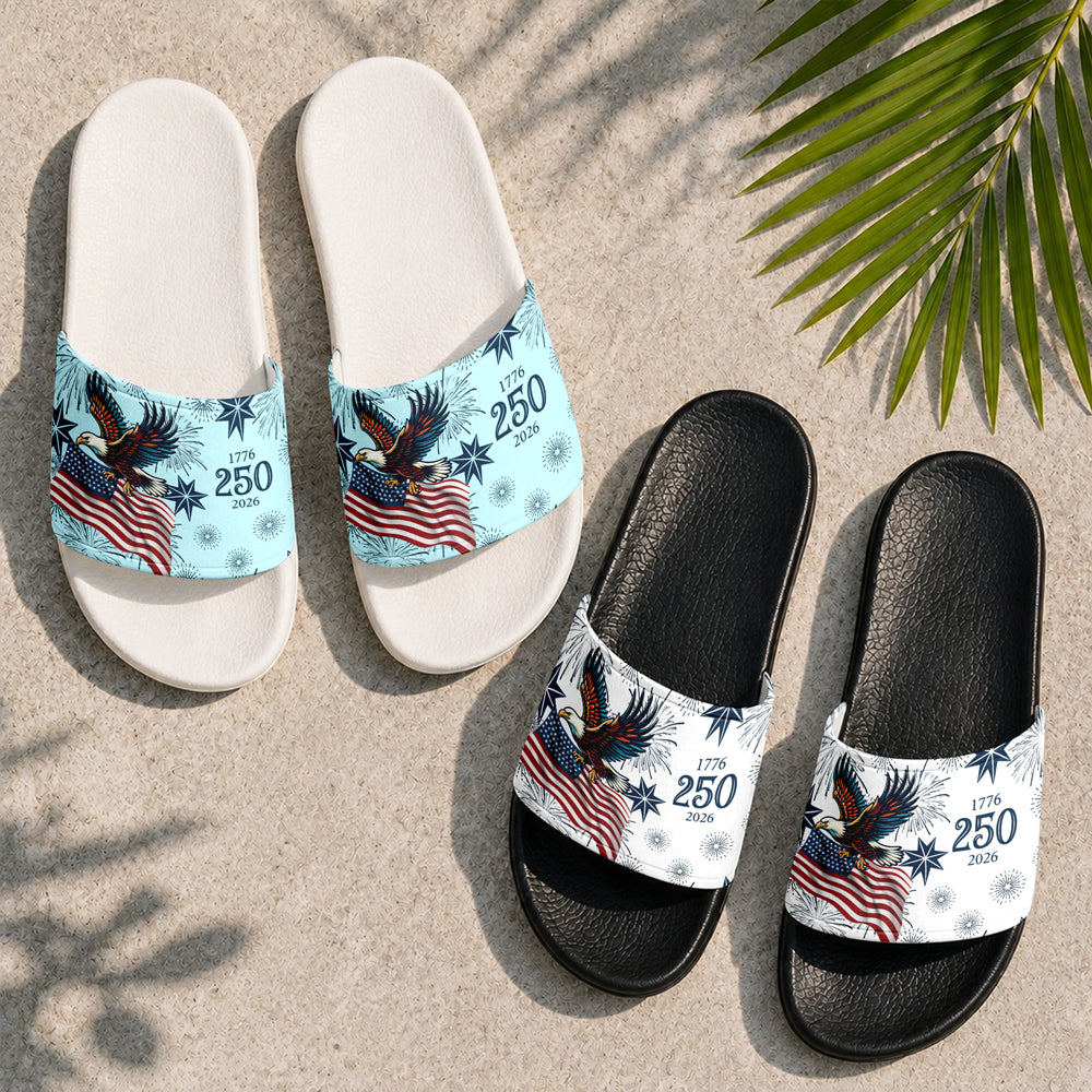 Personalized Eagle Slide Sandals Custom Photo Gift for Family HN590 - Slide Sandals GradoCreations