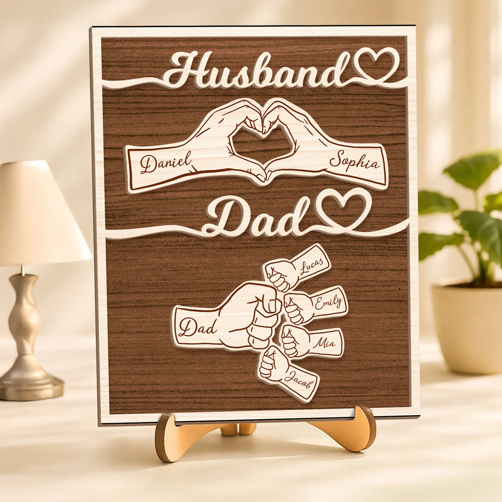 Personalized Wooden Plaque Gift for Dad Husband Custom Name HN590 - 2-Layered Wooden Plaque With Stand GradoCreations