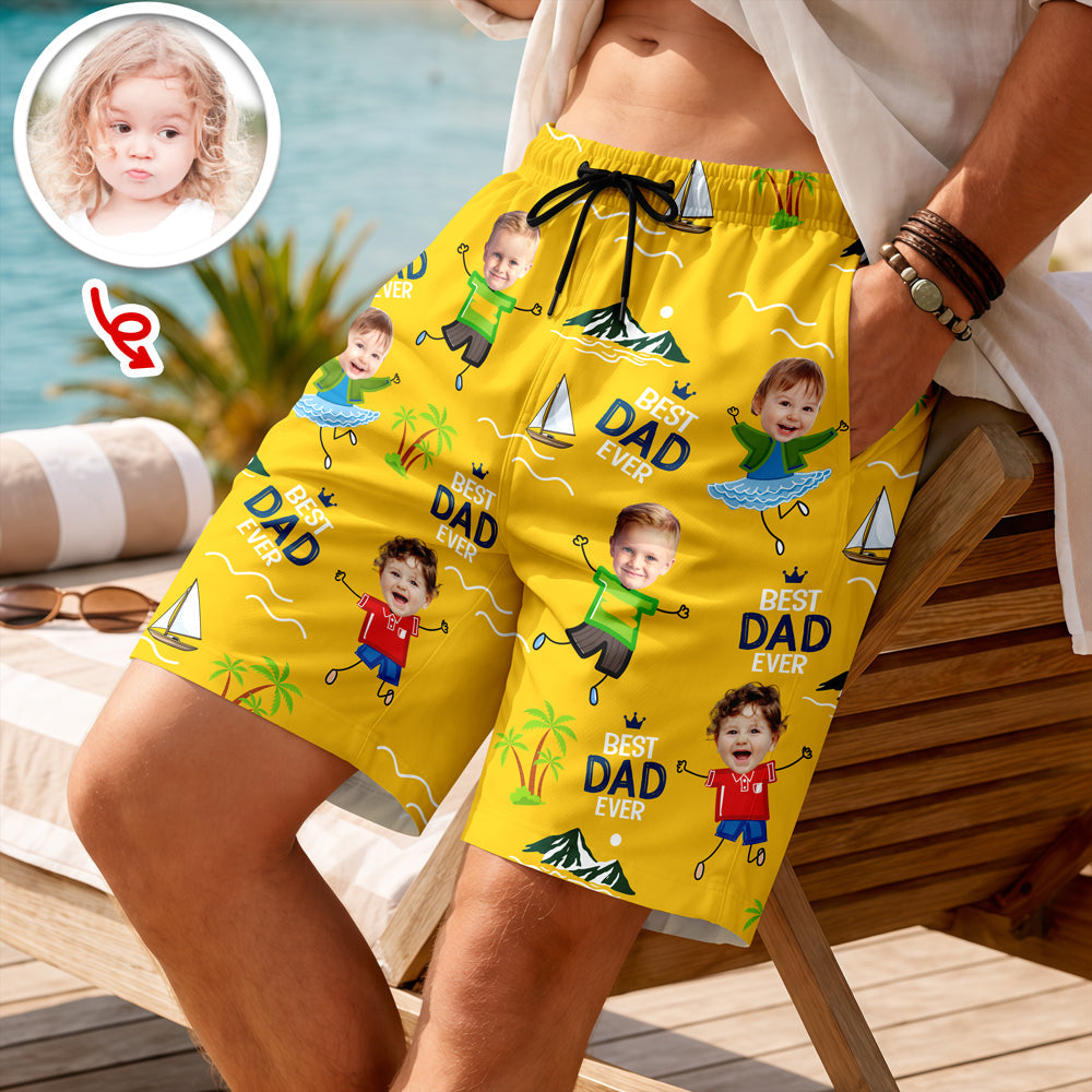 Personalized Photo Beach Shorts Best Dad Ever Gift for Father's Day HN590 - Beach-Shorts GradoCreations