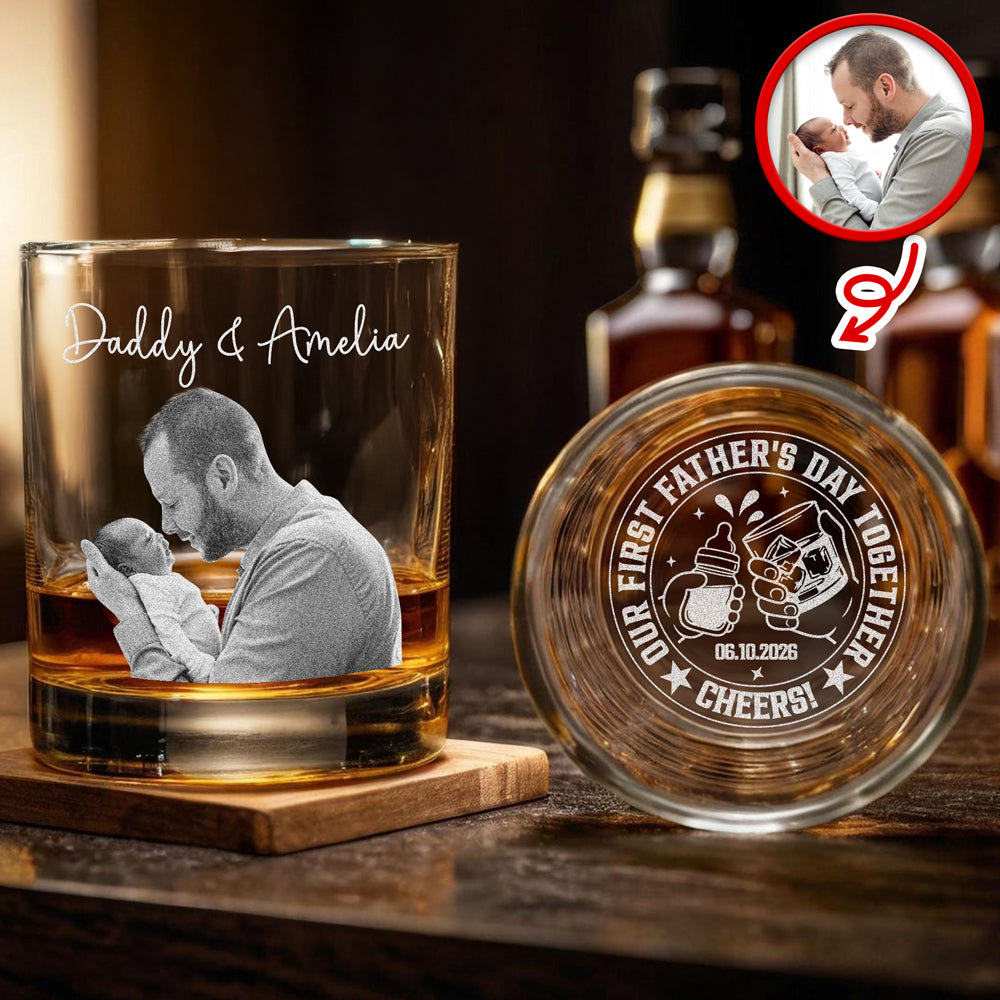 Customized Engraved Rock Glass Photo Gift for Dad Father's Day HN590 - Engraved Rock Glass GradoCreations