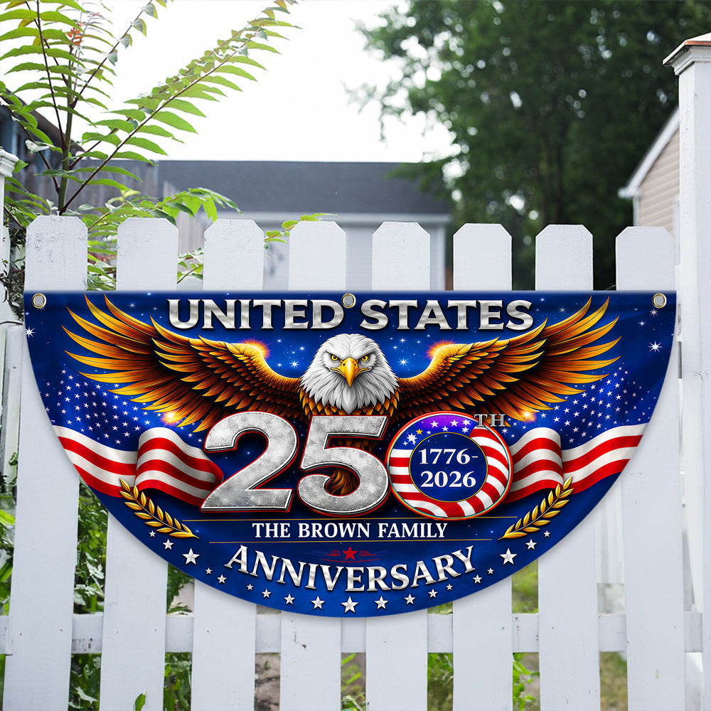 Personalized Family Name Eagle Flag Custom 250th Anniversary Gift HN590 - Non-Pleated Fan Flag GradoCreations
