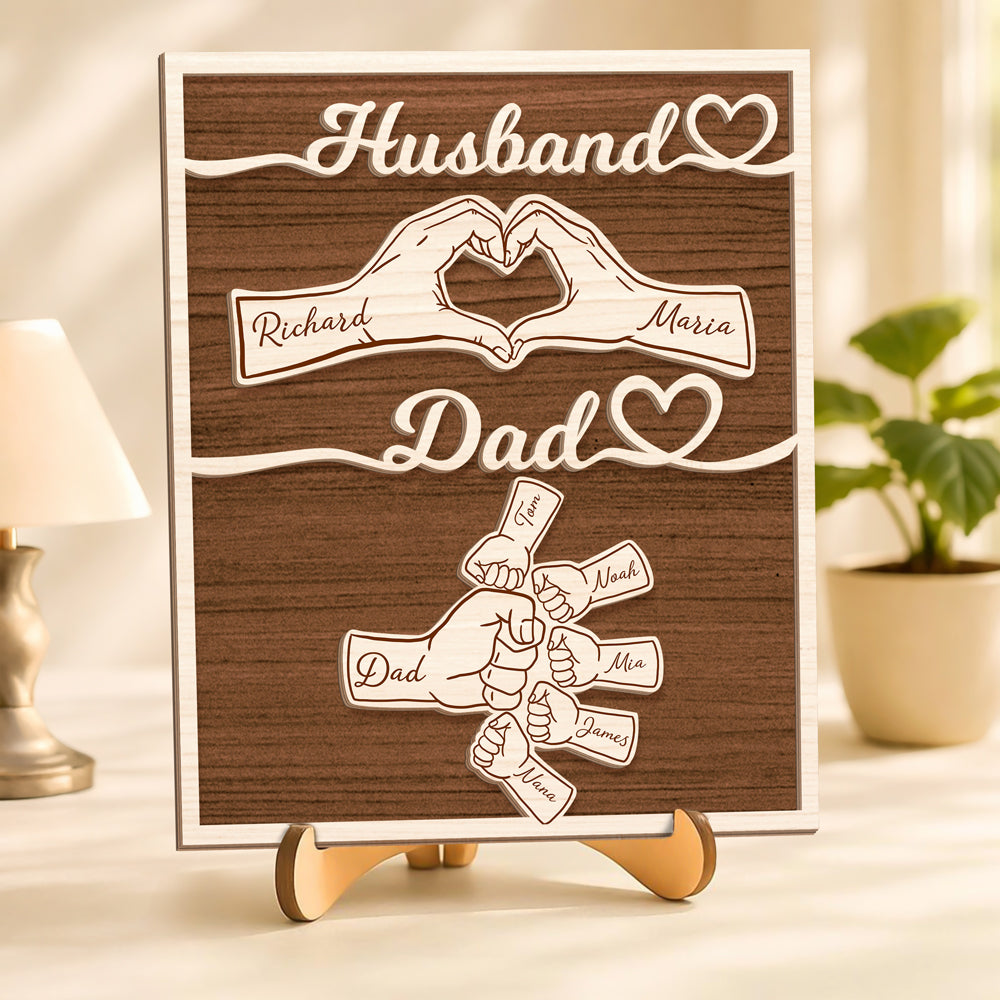 Personalized Wooden Plaque Gift for Dad Husband Custom Name HN590 - 2-Layered Wooden Plaque With Stand GradoCreations
