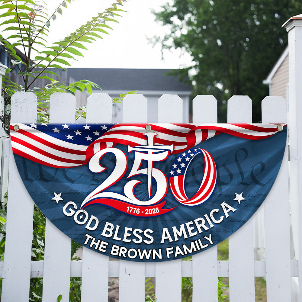 Customized Family Name Flag 250th Anniversary Gift for July 4th HN590 - Non-Pleated Fan Flag GradoCreations