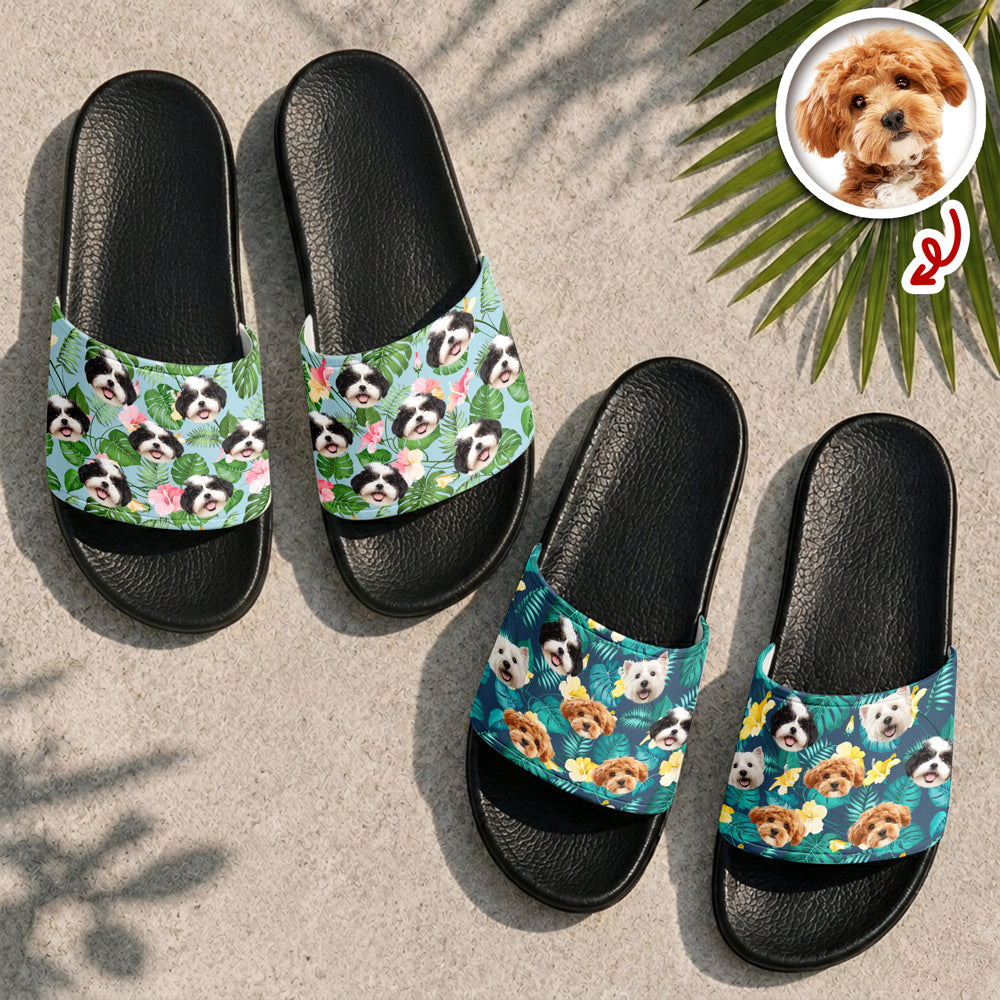 Personalized Pet Face Hawaiian Slide Sandals Gift for Dog/Cat Lovers HN590 - Slide Sandals GradoCreations