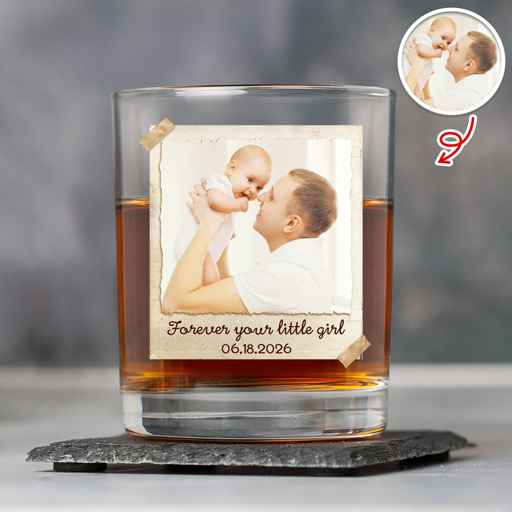 Personalized Photo Whiskey Glass Custom Gift for Dad HN590 - Print Rock Glass GradoCreations