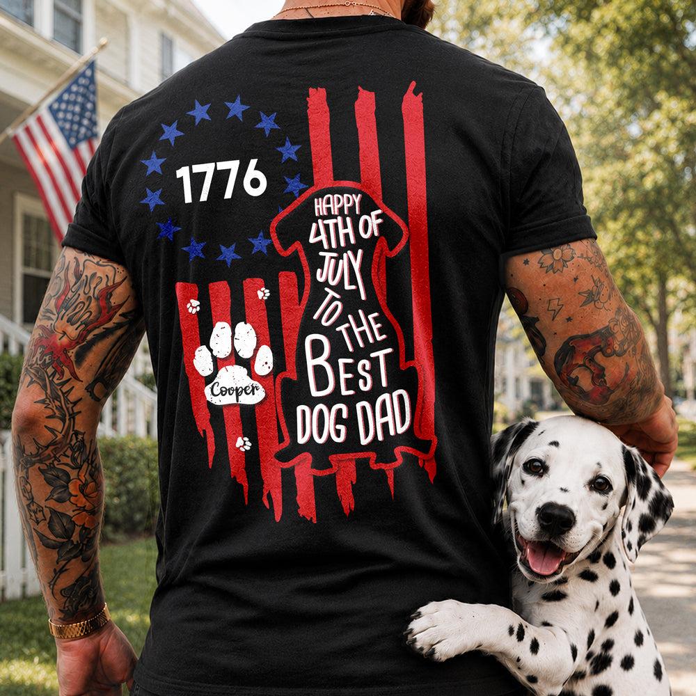 Personalized American Flag Dog Shirt Custom Name Gift for Dog Dad & Mom HN590 - Tshirt Back GradoCreations