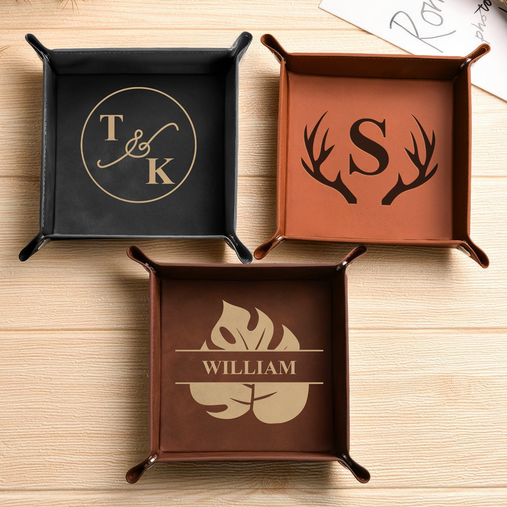 Personalized Leather Valet Tray Custom Gift for Him and Her HN590 - Leather Valet Tray GradoCreations