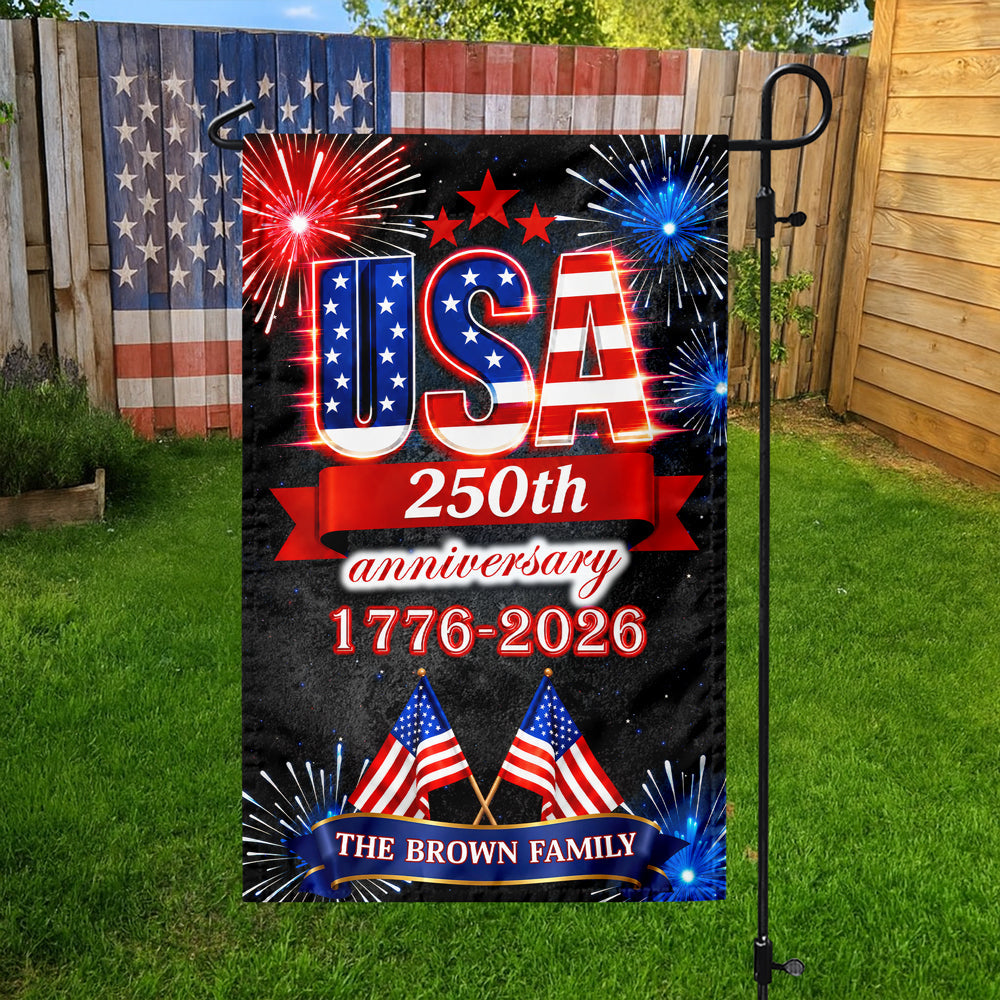 Personalized Family Name Garden Flag USA 250th Anniversary Gift HN590 - Garden Flag GradoCreations
