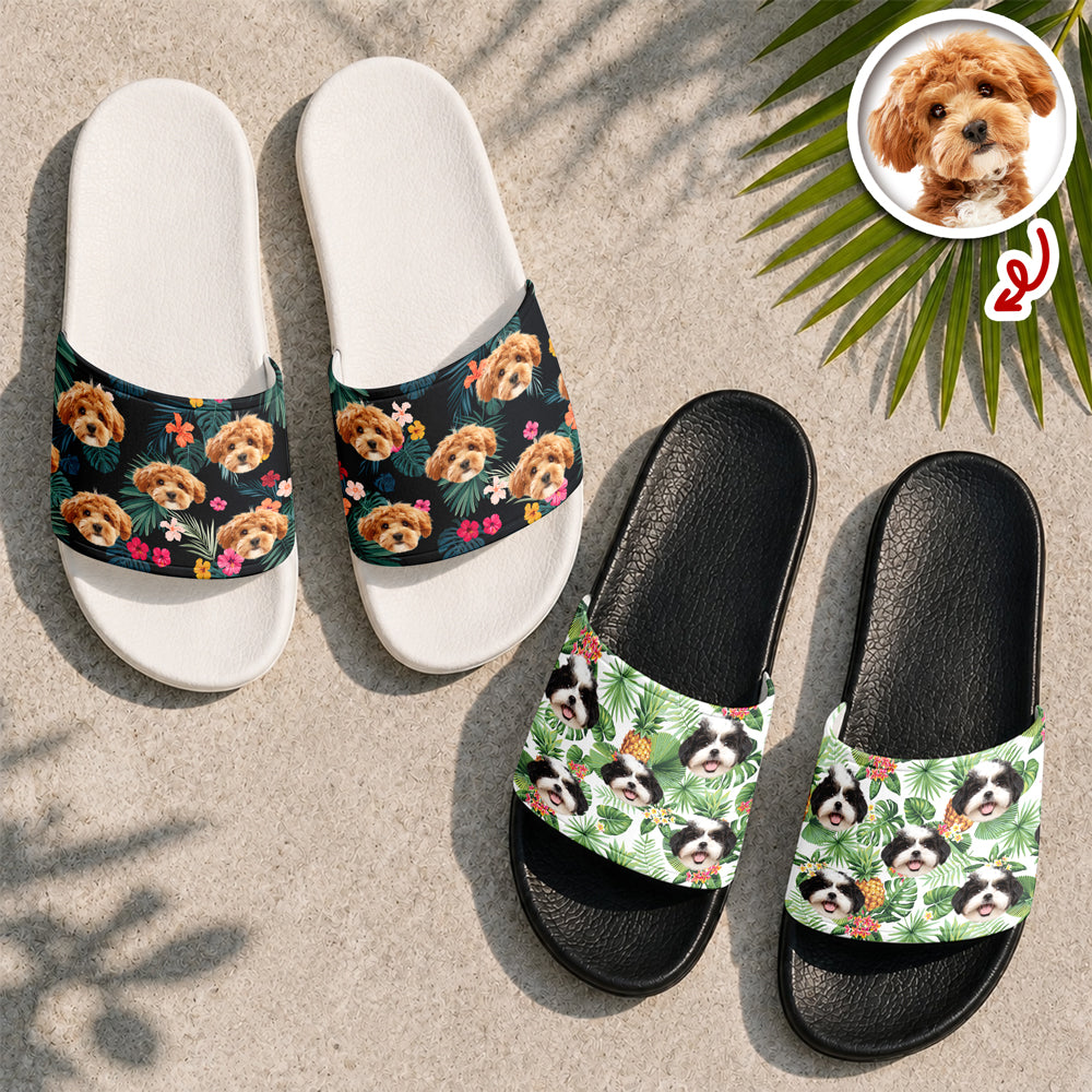 Custom Photo Tropical Flower Slide Sandals Gift for Pet Lovers HN590 - Slide Sandals GradoCreations