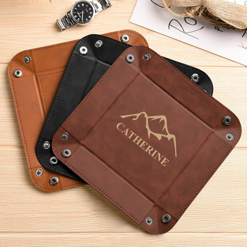 Personalized Leather Valet Tray Custom Gift for Him and Her HN590 - Leather Valet Tray GradoCreations