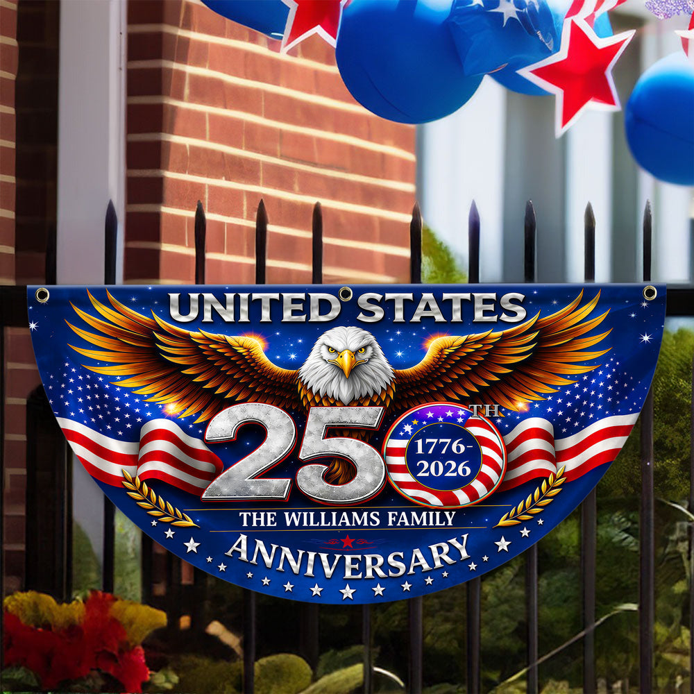 Personalized Family Name Eagle Flag Custom 250th Anniversary Gift HN590 - Non-Pleated Fan Flag GradoCreations