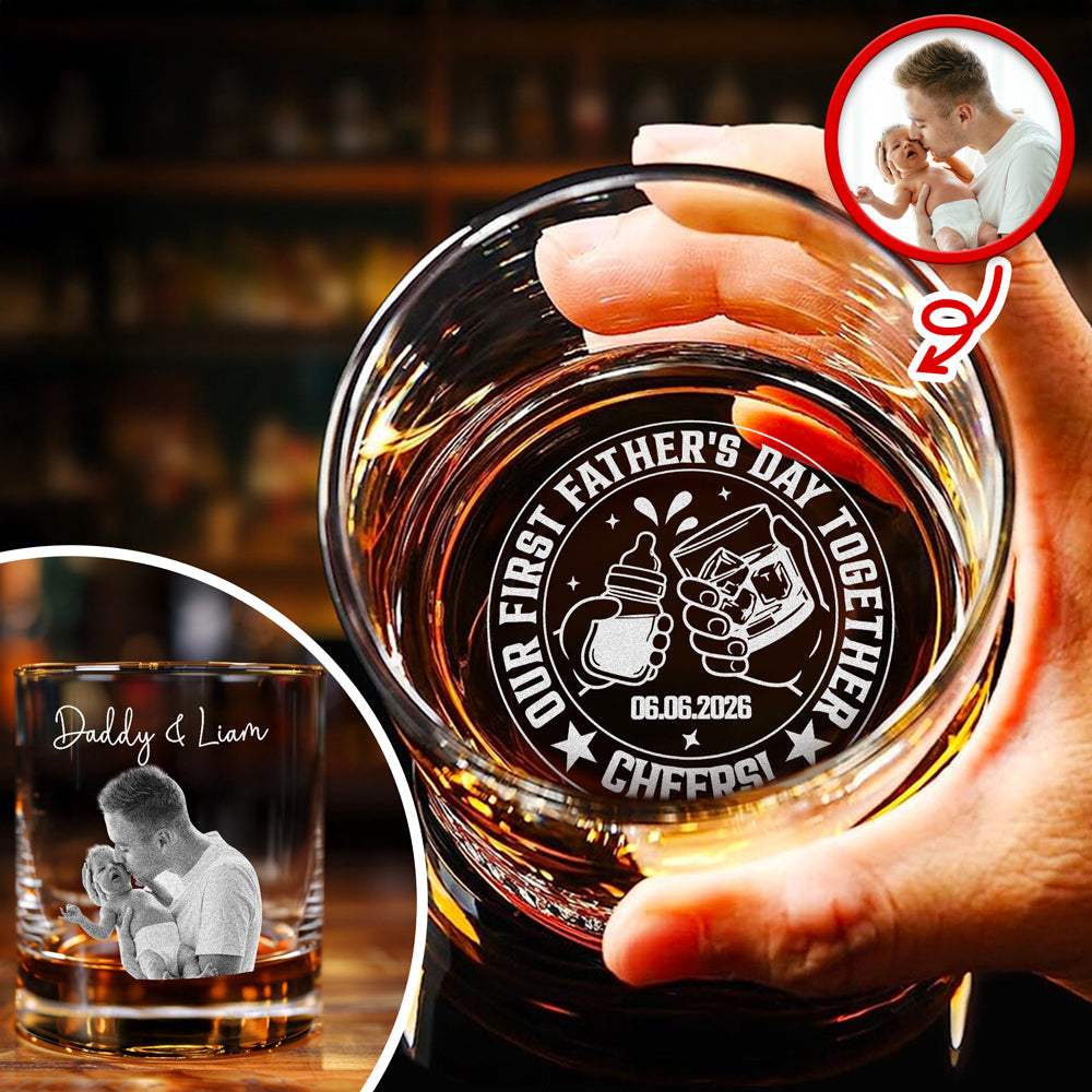 Customized Engraved Rock Glass Photo Gift for Dad Father's Day HN590 - Engraved Rock Glass GradoCreations