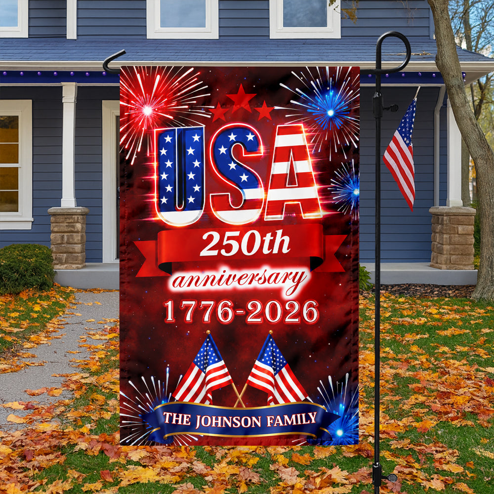 Personalized Family Name Garden Flag USA 250th Anniversary Gift HN590 - Garden Flag GradoCreations