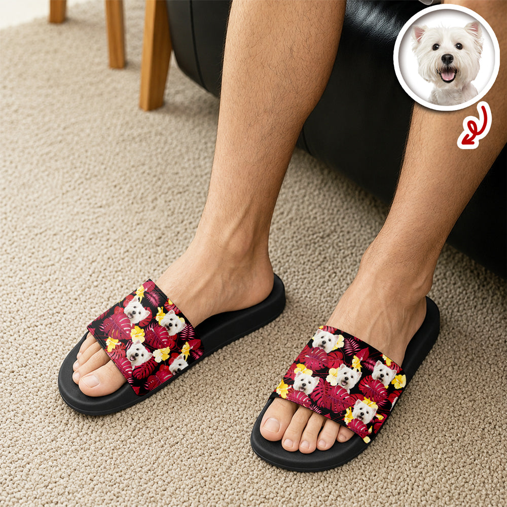Personalized Dog Photo Slide Sandals Custom Gift for Dog Lovers HN590 - Slide Sandals fix GradoCreations